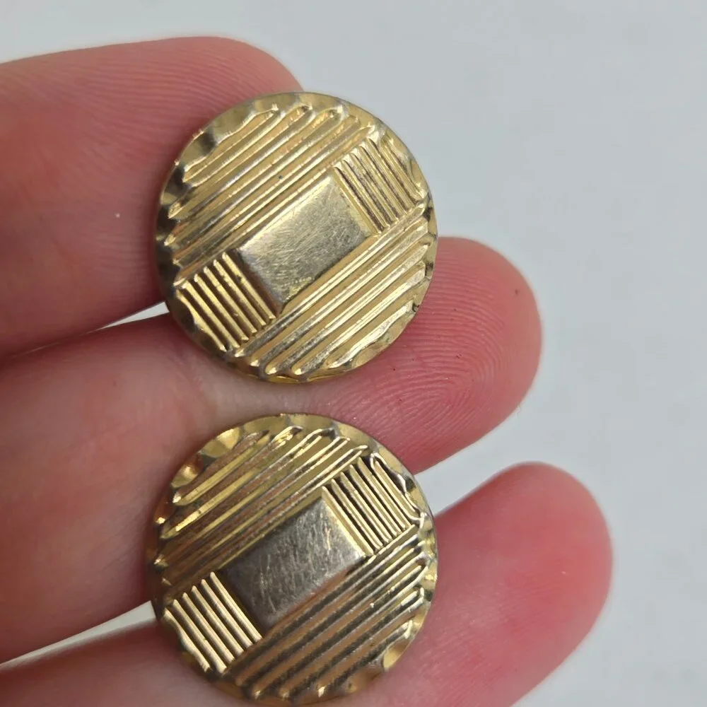 Cufflinks Gold Tone Vintage MCM Geometric Circle Stripe Art Deco Style